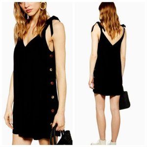 TOPSHOP Black Tilda Button Mini Slip Dress 4 LBD